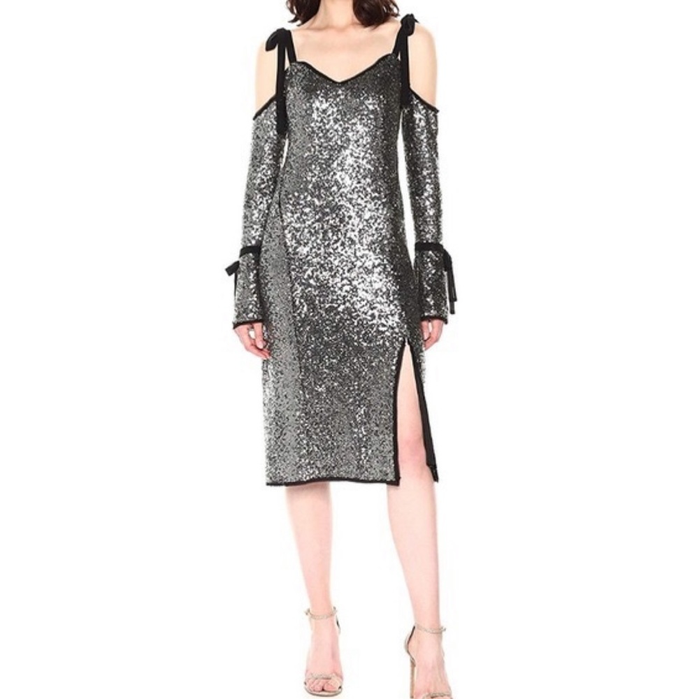 Rachel Roy Sequined Cold-Shoulder Midi Dress